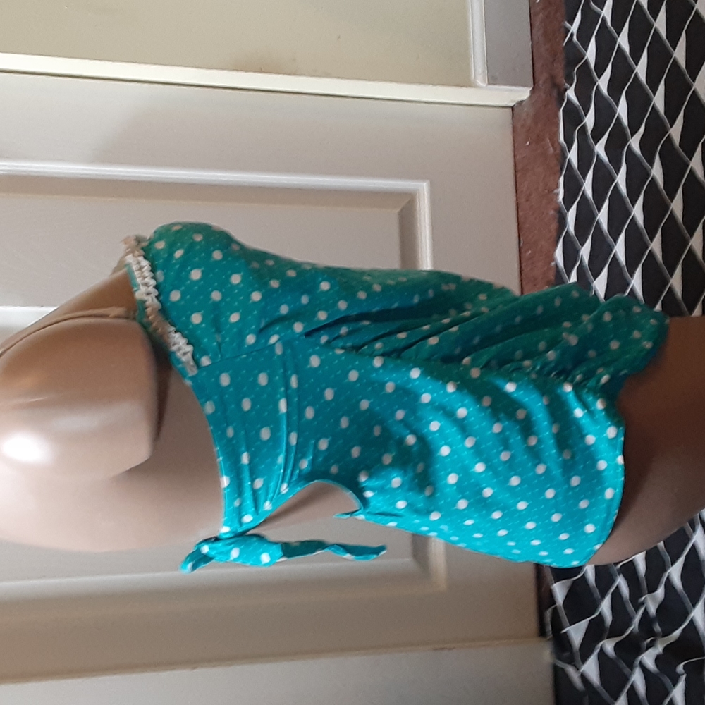 Candie's Polka Dot Tankini Top Large Blue White Retro Pinup Swimwear - Picture 3 of 12